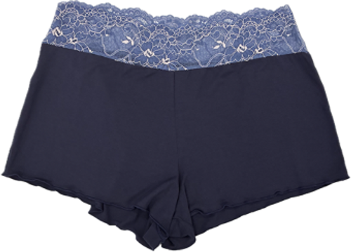 HOME APPAREL LACE WAIST SHORTIE DEEP BLUE W/ SUEDED INDIGO AMOUR LACE