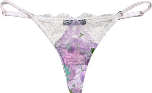 TUILERIES ALL LACE ADJUSTABLE THONG PRINTED WONDERLAND W/ ECRU LACE