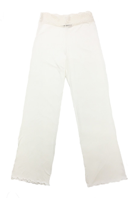 HOME APPAREL FULL LENGTH LACE WAIST PANT IVORY W/ IVORY LACE