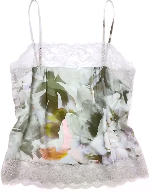 SILK WITH LEAVERS LACE PRINTED PIA UNDERPINNING GARDENIA - Sale items are final sale