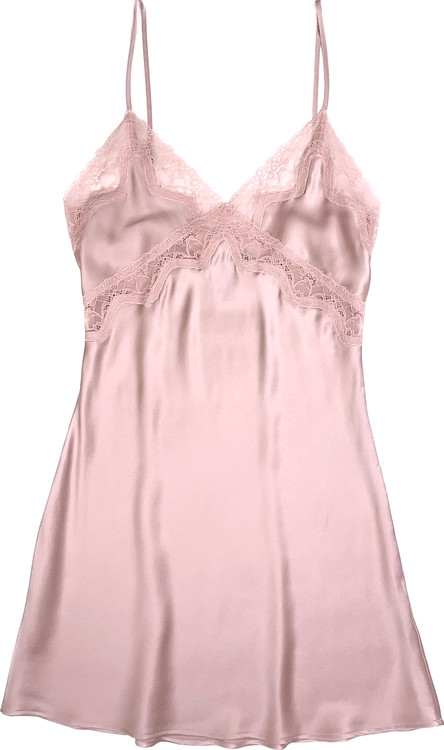 【SLEEPING WITH JACQUES】mesh and tulle-trimmed silk chemise CLASSIC SILK CHEMISE PINK SAND - Samantha Chang