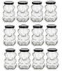 9 Ounce, Glass Bear Jar - For Honey, Jam, Favors - Case of 12 (With Black Lids)