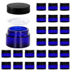 1oz Glass Jar with Lid, Hoa Kinh 25Pack Blue Round Containers Cosmetic Glass Jars with Inner Liners and Black Lids Travel Jars for Storing Lip and Body Scrub, Lotion, Body Butter, Bath Salts, Liquid