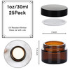 1oz Glass Jar with Lid, Hoa Kinh 25Pack Amber Round Containers Cosmetic Glass Jars with Inner Liners and Black Lids Travel Jars for Storing Lip and Body Scrub, Lotion, Body Butter, Bath Salts, Liquid