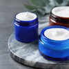 Lil Ray 2 Oz Glass Cream Jars with Black Lid (12 PCS) Empty Cobalt Blue Glass Containers Refillable Cosmetic Vials for Lotion, Ointment