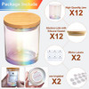 12 Pack 10 OZ Iridescent Glass Candle Jars for Making Candles with Airtight Bamboo Lids Nice Sticky Warning Labels for Candle Making Empty Container Bulk - Dishwasher Safe