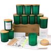 12 Pack 12 OZ Matt Green Glass Candle Jars with Lids and Candle Making Kits - Bulk Empty Candle Jars for Making Candles - Spice, Powder Containers.