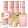 12 Pack 10oz Pink Glass Candle Jars for Making Candles with Bamboo Lids Sticky Labels Warning Labels for Making Candles Empty Containers - Dishwasher Safe