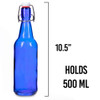 Cocktailor Glass Grolsch Beer Bottles (12-pack, 16.9 oz./500 mL) Airtight Seal with Swing Top/Flip Top Stoppers - Home Brewing Supplies, Fermenting of Alcohol, Kombucha Tea, Wine, Soda - Blue