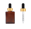 1 oz Amber Square Glass Bottle w/ 18-415 Matte Gold Black Calibrated Glass Dropper