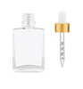 50ml Clear Square Glass Bottle 18-415 Neck Finish w/ White Matte Gold Calibrated Dropper