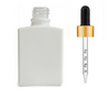 50ml Matte White Square Glass Bottle 18-415 Neck Finish w/ Black Matte Gold Calibrated Dropper