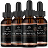 Hemp Oil -4 Packs Maximum Strength - Pure & CO2 Extract Drops - 100% Natural Organic, Vegan, Non-GMO Free