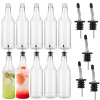 Dandat 20 Pcs 32 oz Plastic Long Neck Bottles with Pourer and Caps Plastic Juice Pour Bottles with Stainless Steel Pourer Tapered Spout for Liquor Juice Store (Sliver)