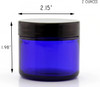 (Case of 168) 2 oz Cobalt BLUE GLASS Jar Straight Sided w/ White Plastic Lined Caps