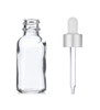 1 Oz Clear Glass Bottle w/ Matte silver and White Dropper