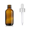 2 oz Amber Glass Bottle w/ Matte Silver and White Regular Dropper