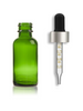 1 oz Green Glass Bottle w/ Black Silver Calibrated Glass Dropper