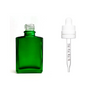 1 oz Green SQUARE Glass Bottle w/ 18-415 White Tamper Evident CRC Calibrated Dropper