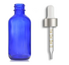 2 oz Blue Glass Bottle w/ Matte silver and White Calibrated Glass Dropper