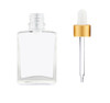 1 oz Clear SQUARE Glass Bottle w/ 18-415 White-Gold Dropper