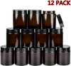 12Pack of 4 oz Amber Round Glass Jars, with Inner Liners and black Lids,Empty Cosmetic Containers,Cream jars