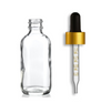 2 oz Clear Glass Bottle w/ Black Matte Gold Calibrated Glass Dropper