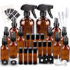 Glass Spray Bottles Kits,  Empty 12 10 ml Roller Bottles, 12 Amber Essential Oil Bottle(216oz,24oz,82oz) with Labels for Aromatherapy Cleaning Products