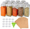 14 Pcs Glass Spice Jars, 4oz Empty Square Spice Bottles with Shaker Lids and Airtight Metal Caps - 350 Spice Labels and Silicone Collapsible Funnel