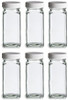 French Square Glass Spice Jars with Shaker Fitmens and Caps (6, 4 oz White)