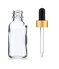 1 oz Clear Glass Bottle w/ Black-Matt Gold Regular Glass Dropper