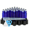 24 Glass Cobalt Blue Essential Oils Roller Bottles Refillable 10 ml Roll On Perfume/Aromatherapy/Organic Beauty Bottles with Stainless Steel Roller Balls & Cap (3) 3 ml Droppers (1) Funnel (1) Opener