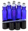 6, Cobalt Blue, 10 ml Glass Roll-on Bottles with Stainless Steel Roller Balls - .5 ml Dropper Included