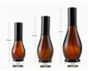 2Pcs Empty Refillable Cucurbit Shaped Amber Glass Lotion Pump Bottles Portable Cosmetic Makeup Cream Lotion Container Vial Jar Dispenser With Black Pump Head and Cap(30ml/1oz)