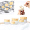 6 Pcs 1Oz/30ml Round Empty Refillable Frosted Glass Cosmetic Cream Jar Bottle Holder Case Vial Pot with Wood Grain Lid Cosmetic Containers Glass for Face Cream Makeup Lotion Balm(30g)