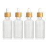 4 Pack Frosted Glass Dropper Bottles,Essential Oil Bottles With Eye Dropper And Bamboo Lids Perfume Sample Vials Essence Liquid Cosmetic Containers (50ml/1.7oz)