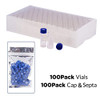 100 Pcs Membrane Solutions Autosampler Vials, 2mL HPLC Sample Vials, 9-425 Vial Clear Glass Bottles with Write-on Spot, Graduations, 9mm Blue ABS Screw Caps & Septa for GC Sample vials