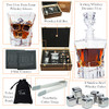 Whiskey Decanter Set for Men and Women - Whiskey Decanter, 2 Rocks Whiskey Glasses, 8 Stainless Steel Whisky Cubes, 2 Coasters, Silicone-Tipped Tongs & Freezer Pouch in Pinewood Box