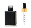 1 oz Matt Black SQUARE Glass Bottle w/ 18-415 Black-Gold Calibrated Dropper