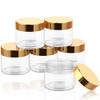 SATINIOR 6 Pack Plastic Pot Jars Round Clear Leak Proof Plastic Container Jars with Lid for Travel Storage, Eye Shadow, Nails, Paint, Jewelry (2 oz, Gold)