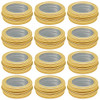 1 oz Aluminum Tin Jar 30 ml Refillable Containers Clear Top Screw Lid Round Tin Container Bottle for Candle, Lip Balm, Salve, Eye Shadow, Powder, 12 Pcs Gold Color.