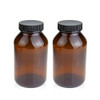 Wide Mouth Paker Bottle, Amber Glass, 500ML (16oz) Capacity with 53-400 Black Polyethylene Screw Cap Lined PE Septa, Package of 12 Units