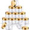 12 Pack Clear Plastic Storage Favor Jars Wide-Mouth Plastic Containers with Lids for Beauty Products (2 Ounce, Gold)