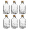 MyGift Vintage Design Embossed Fleur De Lis Clear Glass Bottles with Cork Lid, Apothecary Flower Bud Vases, Set of 6