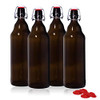 32 oz Amber Glass Beer Bottles for Home Brewing with Flip Caps, Case of 4