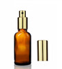 30 mL Amber glass euro dropper bottle  with Shiny Gold Sprayers  18-DIN neck finish