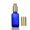 30 ml Cobalt Blue Euro Round Glass Bottle with Shiny Gold  Sprayers with 18-DIN Neck Finish