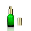 15ml Green Euro Dropper Bottle with Shiny Gold Treatment Pump 18-DIN neck finish