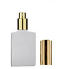 1 oz White SQUARE Glass Bottle w/ Shiny Gold Treatment Pump 18-415 Temper Evident Neck Finish