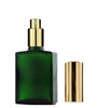 1 oz Green SQUARE Glass Bottle w/ Shiny Gold Treatment Pump  18-415 Tamper Evident Neck Finish